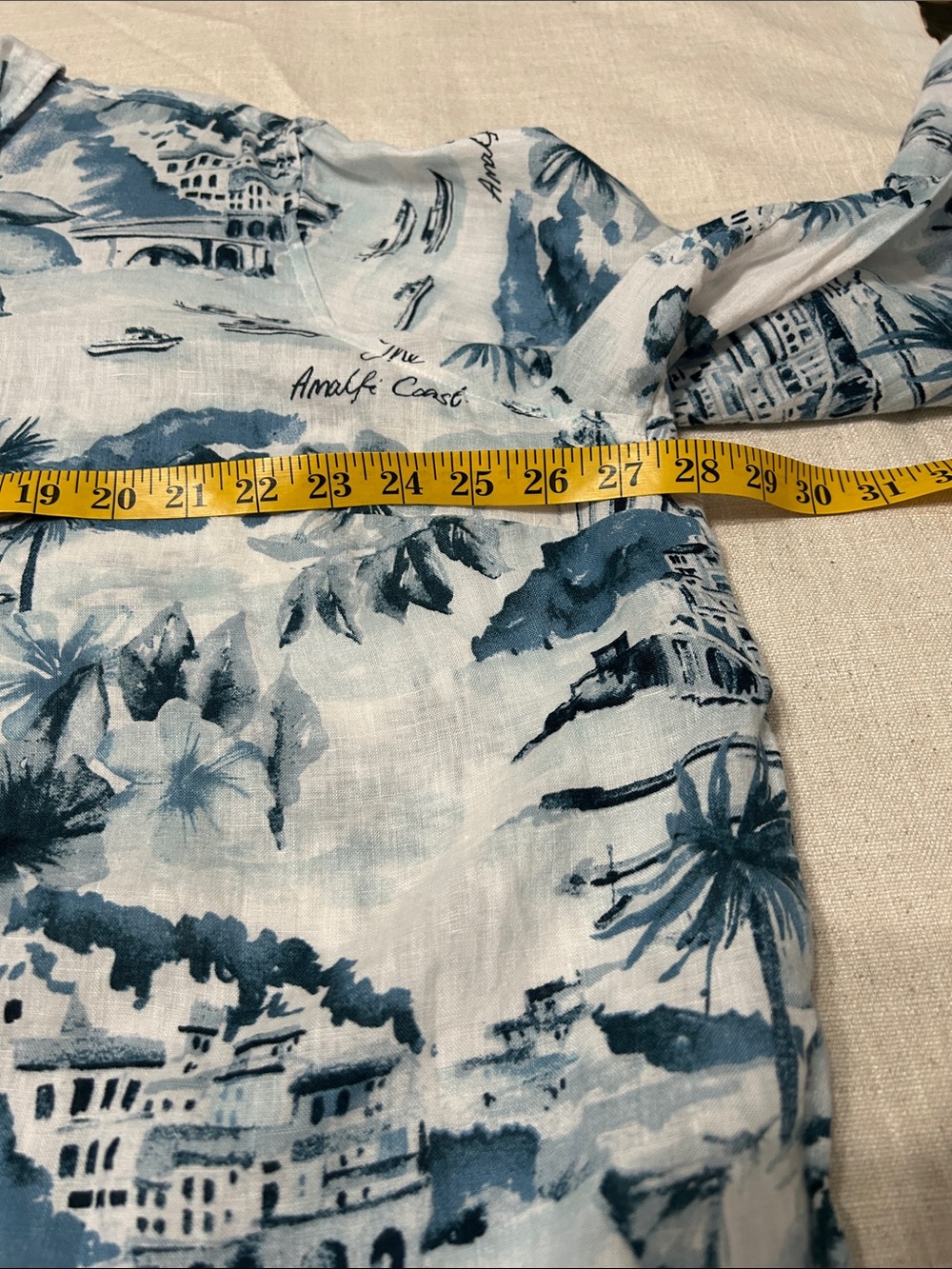 Cynthia Rowley Linen Blouse Women’s 3X Amalfi Coast Roll Sleeve Blue Popover - Picture 11 of 15